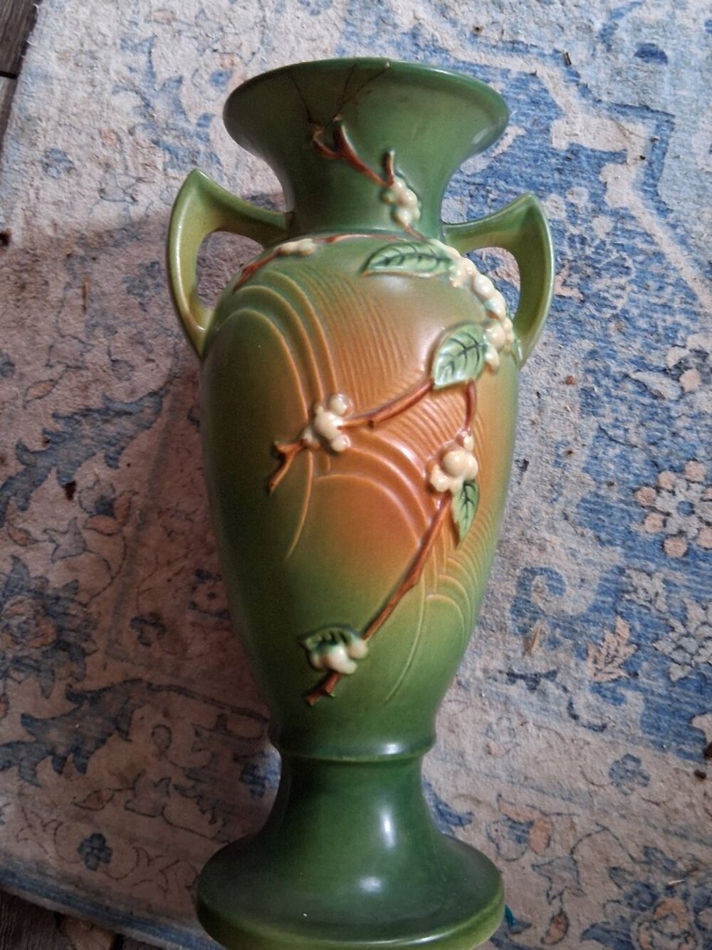 Vintage Large Roseville Pottery Vase Snowberry Pattern